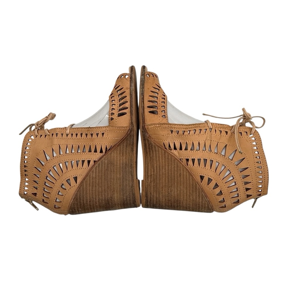 Jeffrey Campbell Tan Radillo-Hi Laser Cut Lace-Up Wedge Sandals Size 8.5 Women’s - Picture 6 of 11